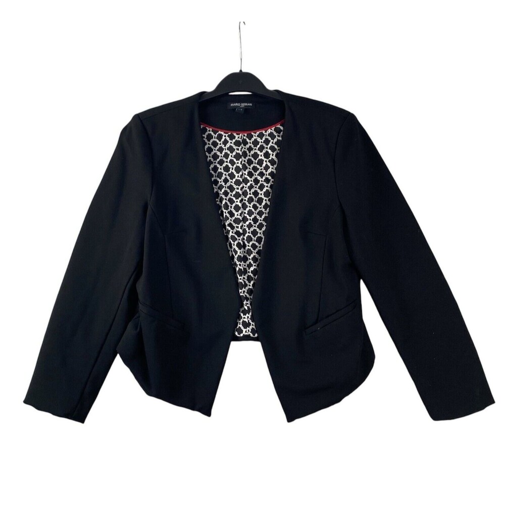 Mario Serrani Italy Black & White Open Front‎ Blazer Jacket Women's L